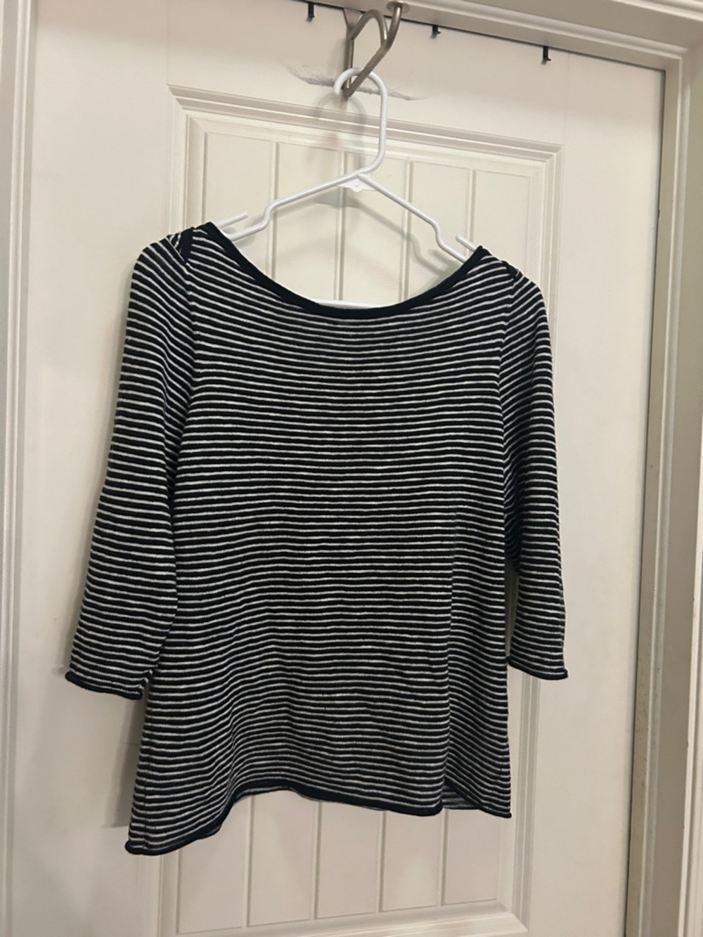 Eileen Fisher Black and White Striped Boatneck Long Sleeve sweater